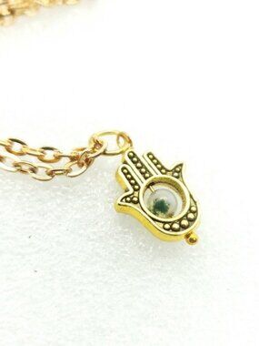 Moss agate Hasma hand crystal necklace